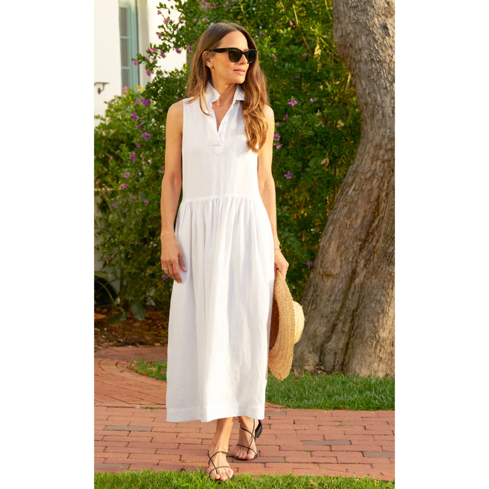 Frank Eileen Daphne Cotton Sleeveless White Washed Linen Flowy Maxi Dress M or S